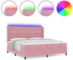 Kiemas lova su LED juostelėmis Rožinė 200 x 200 cm Aksomas
