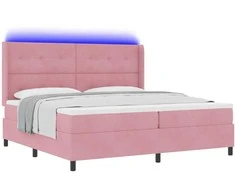 Kiemas lova su čiužiniu su LED Rožinė 200 x 200 cm Aksomas