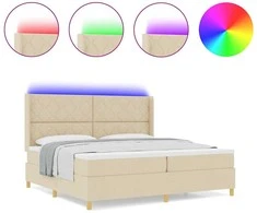 Kiemas lova su LED juostelėmis Kreminė 200 x 200 cm audinys