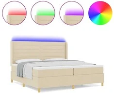 Kiemas lova su čiužiniu su LED Kreminė 200 x 200 cm audinys