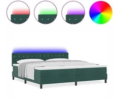 LED Čiužinio Lova su LED Tamsiai žalia 200 x 200 cm Aksomas