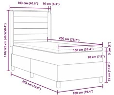 Kiemas lova su čiužiniu Šviesiai pilka 200 x 100 cm audinys