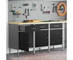 Darbo spinta su stalčių 3 pcs Juoda ir pilka 150 x 55 x 85 cm