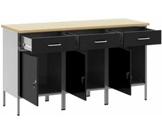 Darbo spinta su stalčių 3 pcs Juoda ir pilka 150 x 55 x 85 cm