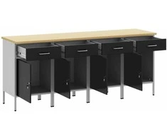 Darbo spinta su stalčių 4 pcs Juoda ir pilka 200 x 55 x 85 cm