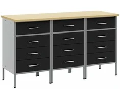Darbo spinta su stalčių 3 pcs Juoda ir pilka 150 x 55 x 85 cm