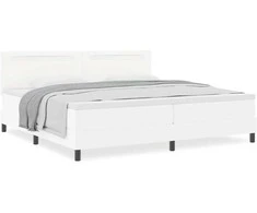 Kiemas lova su čiužiniu su LED Balta 200 x 200 cm Dirbtinė oda
