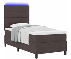 Kiemas lova su čiužiniu su LED Tamsiai ruda 90 x 200 cm audinys