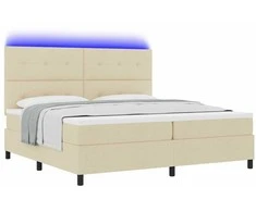 Kiemas lova su čiužiniu su LED Kreminė 200 x 200 cm audinys