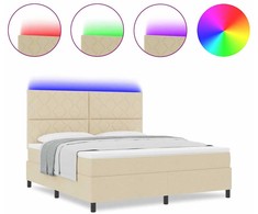 Kiemas lova su LED juostelėmis Kreminė 180 x 200 cm audinys