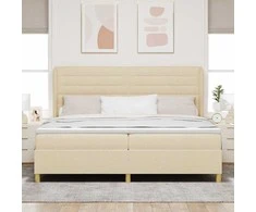 Kiemas lova su čiužiniu Kreminė 200 x 200 cm audinys