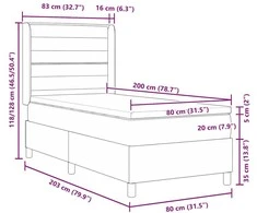 Kiemas lova su čiužiniu Šviesiai pilka 200 x 80 cm audinys