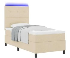 Kiemas lova su čiužiniu su LED Kreminė 100 x 200 cm audinys