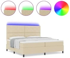 Kiemas lova su LED juostelėmis Kreminė 200 x 200 cm audinys
