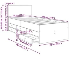 Dienos lova Rudas ąžuolas ir juoda 75 x 190 cm Apdirbta mediena