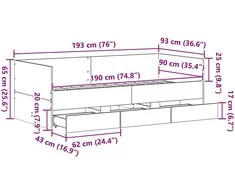 Dienos lova Senovinis medis 90 x 190 cm Apdirbta mediena