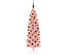 Dirbtinė siaura kalėdinė eglutė su žaisliukais 180 cm 300 LED