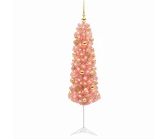 Dirbtinė siaura kalėdinė eglutė su žaisliukais 120 cm 150 LED