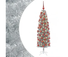 Dirbtinė siaura kalėdinė eglutė su žaisliuku 180 cm 300 LED