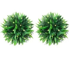 Dirbtiniai buksmedžio krūmai su LED lemputėmis 4vnt. žalia 15cm