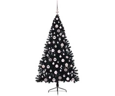 Dirbtinis prieššventinis eglutė su šviesomis Juoda 180 cm PVC