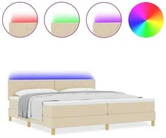 LED Čiužinio Lova su galvūgalio Kreminė 200 x 200 cm audinys