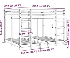 Trivietis lovos rėmas Ruda 160 x 200 cm Kietos pušies mediena