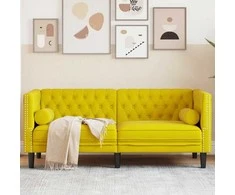 Dvivietė chesterfield sofa su pagalvėlėmis, geltona, aksomas