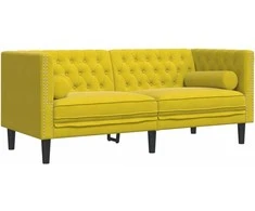 Dvivietė chesterfield sofa su pagalvėlėmis, geltona, aksomas