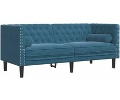 Dvivietė chesterfield sofa su pagalvėlėmis, mėlyna, aksomas