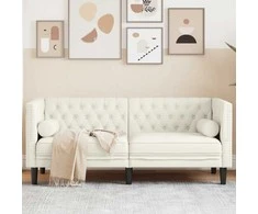 Dvivietė chesterfield sofa su pagalvėlėmis, kreminė, aksomas