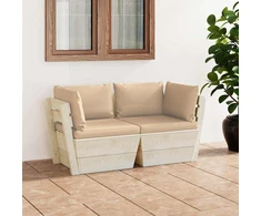 Dvivietė sodo sofa iš palečių su pagalvėlėmis, eglės mediena