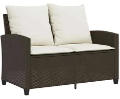 Dvivietė sodo sofa su pagalvėlėmis ir staliuku, rudos spalvos