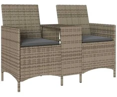 Dvivietė sodo sofa su pagalvėlėmis ir staliuku, pilkos spalvos