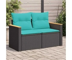 Sodo sofa su pagalvėlėmis, dvivietė, juoda, polirotangas