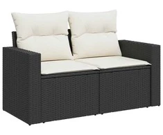Dvivietė sodo sofa su pagalvėlėmis, juodos spalvos, poliratanas