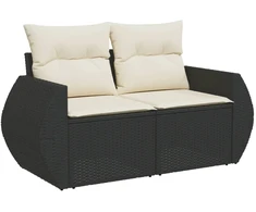 Dvivietė sodo sofa su pagalvėlėmis, juodos spalvos, poliratanas