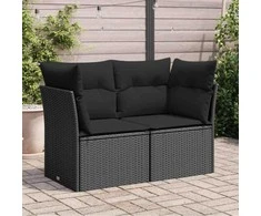 Dvivietė sodo sofa su pagalvėlėmis, juodos spalvos, poliratanas