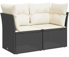 Dvivietė sodo sofa su pagalvėlėmis, juodos spalvos, poliratanas