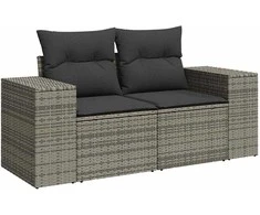 Dvivietė sodo sofa su pagalvėlėmis, pilkos spalvos, poliratanas