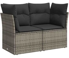 Dvivietė sodo sofa su pagalvėlėmis, pilkos spalvos, poliratanas