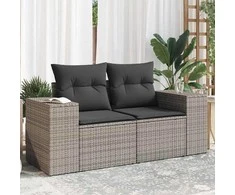 Dvivietė sodo sofa su pagalvėlėmis, pilkos spalvos, poliratanas