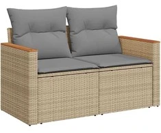 Dvivietė sodo sofa su pagalvėlėmis, smėlio spalvos, poliratanas