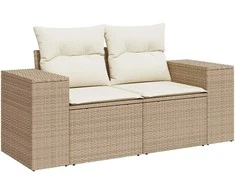 Dvivietė sodo sofa su pagalvėlėmis, smėlio spalvos, poliratanas