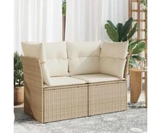 Dvivietė sodo sofa su pagalvėlėmis, smėlio spalvos, poliratanas