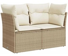 Dvivietė sodo sofa su pagalvėlėmis, smėlio spalvos, poliratanas