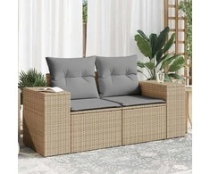 Dvivietė sodo sofa su pagalvėlėmis, smėlio spalvos, poliratanas