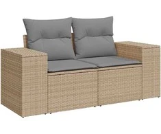 Dvivietė sodo sofa su pagalvėlėmis, smėlio spalvos, poliratanas