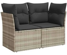 Dvivietė sodo sofa su pagalvėlėmis, šviesiai pilka, poliratanas