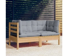 Dvivietė sodo sofa su pilkomis pagalvėlėmis, pušies masyvas